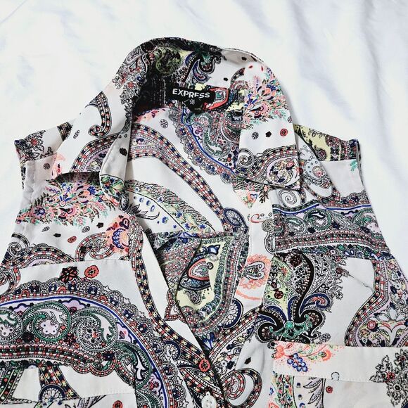 Express Womens Button Down Tank Top Multi-Color Size XS 100% Polyester - Picture 8 of 12